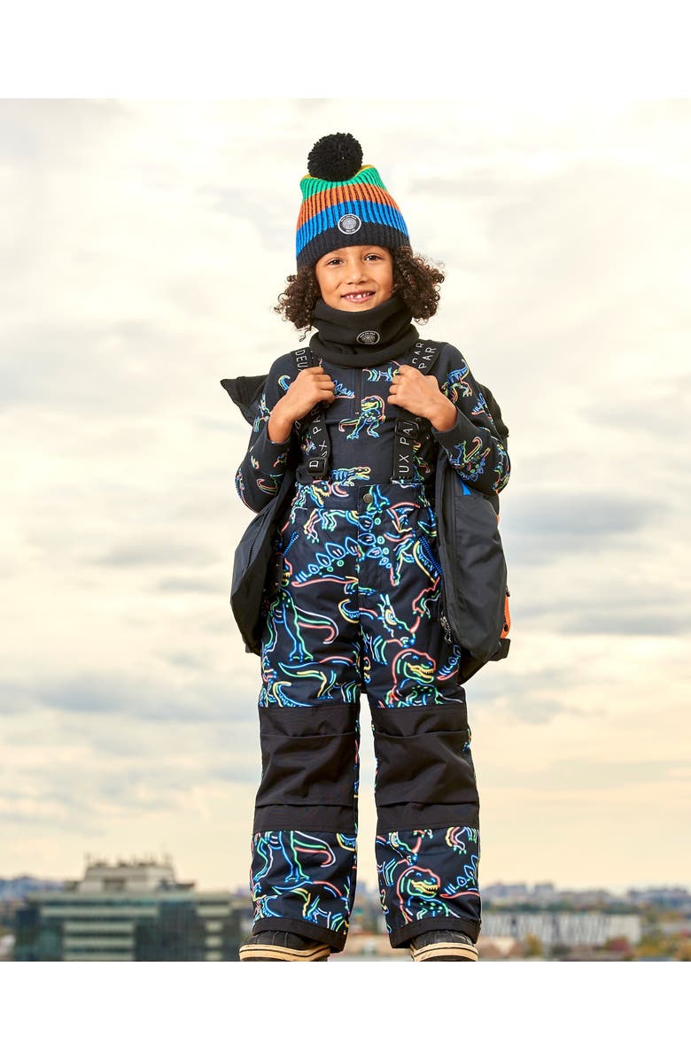 Deux par Deux Boy's Two Piece Thermal Underwear Set Black Printed Neon Dino, Alternate, color, 