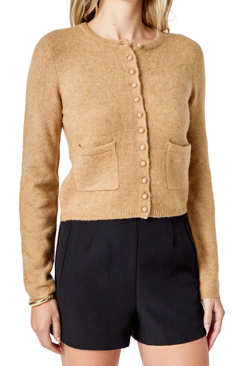Endless Rose Button Front Cardigan, Alternate, color, Camel