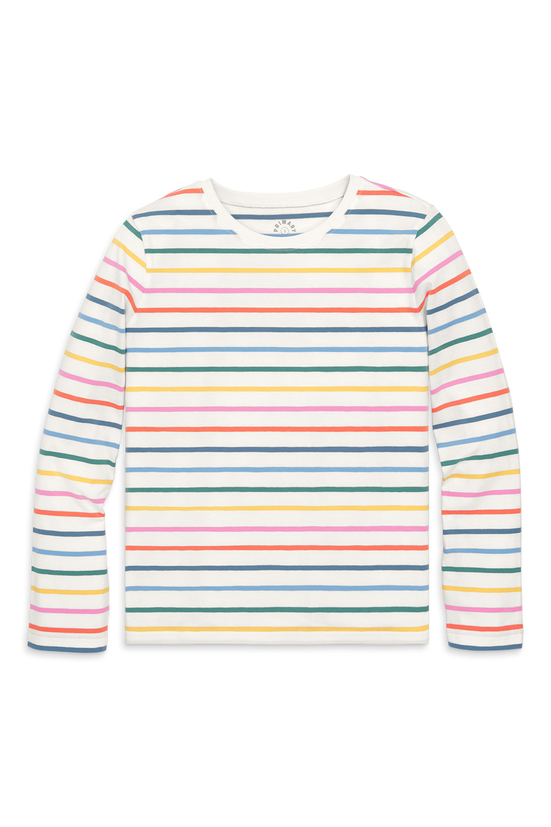 Women's Fit Long Sleeve Everyday Tee In Rainbow Stripe, Main, color, Ivory Rainbow Stripe New