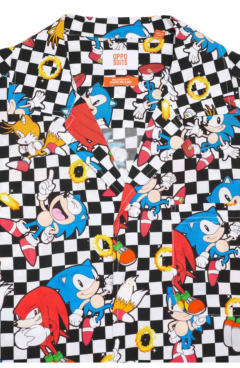 OppoSuits Relaxed Fit Sonic the Hedgehog<sup>®</sup> Print Camp Shirt, Alternate, color, White Check Multi
