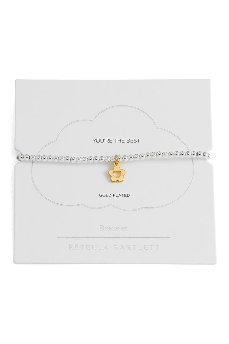 Sienna Flower Heart Beaded Stretch Bracelet, Main, color, GOLD AND SILVER