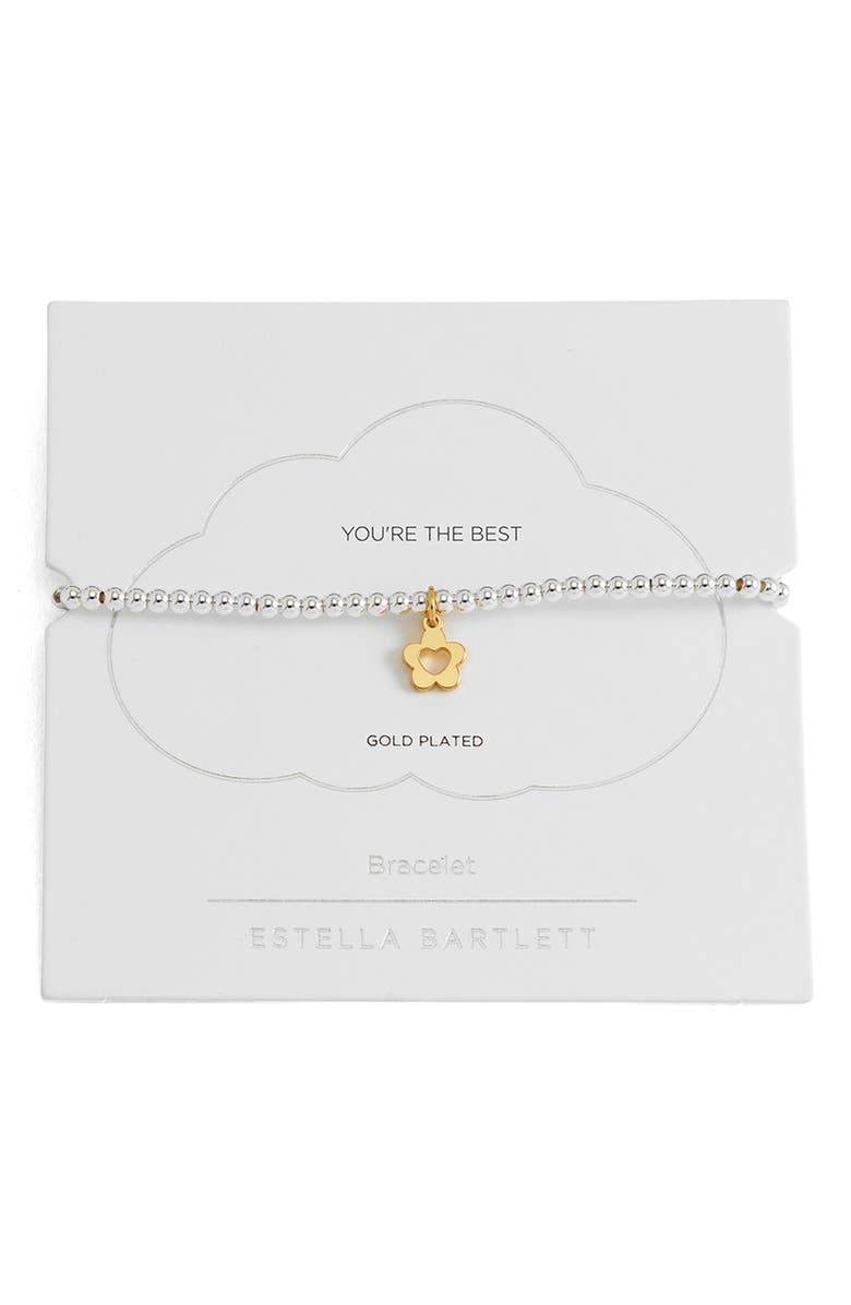 Estella Bartlett Sienna Flower Heart Beaded Stretch Bracelet, Main, color, Gold And Silver