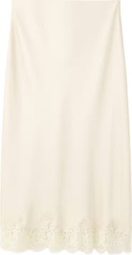 MANGO Satin & Lace Midi Skirt