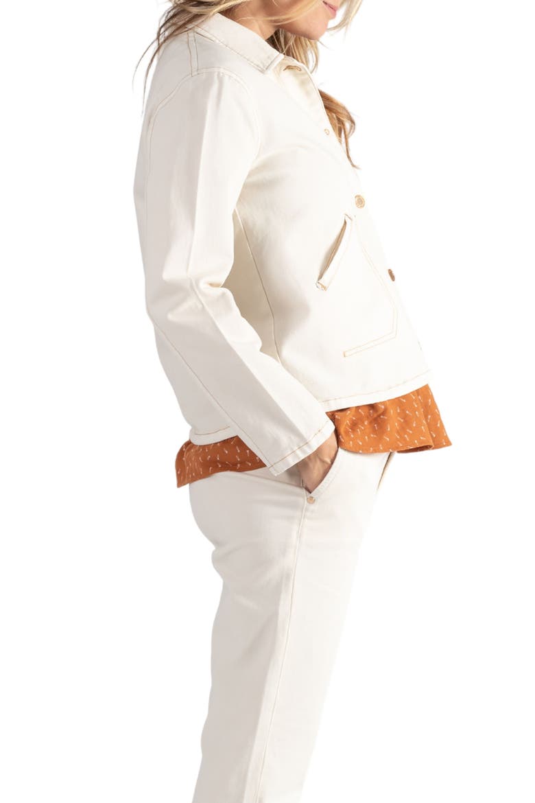 Romy Floral Embroidered Maternity/Nursing Denim Jacket, Alternate, color, BEIGE