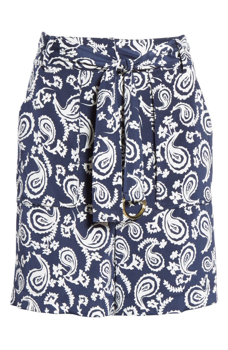 St. John Collection Painted Floral Paisley Stretch Silk Crêpe de Chine Shorts, Alternate, color, 