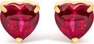 Haus of Brilliance 18K Yellow Gold 6x6 MM Created Red Ruby Heart Solitaire Stud Earrings