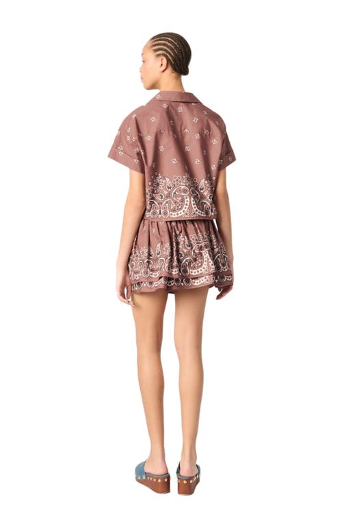 Maje Patterned Rhinestone Cropped Shirt In Brown Bandana Print