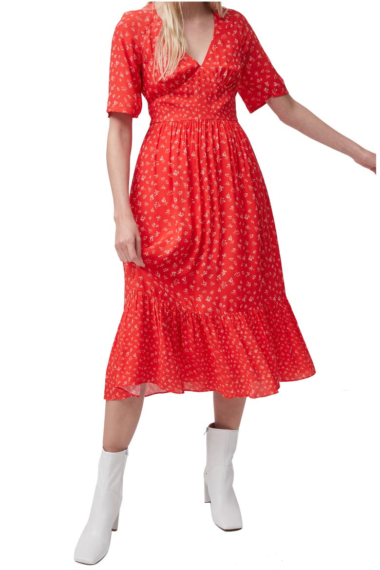 Fayola Drape Midi Dress, Main, color, FIERY RED MULTI