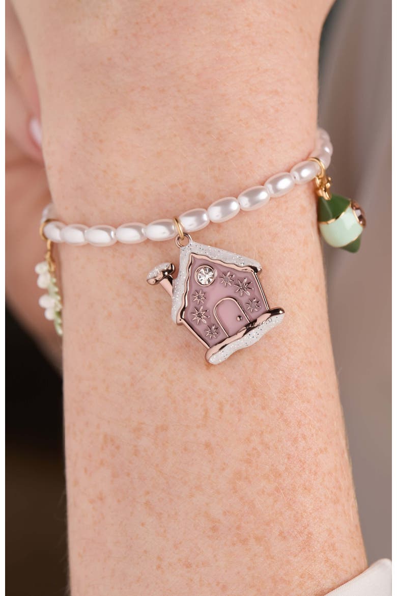 Pink Christmas Beaded Charm Bracelet, Alternate, color, Gold