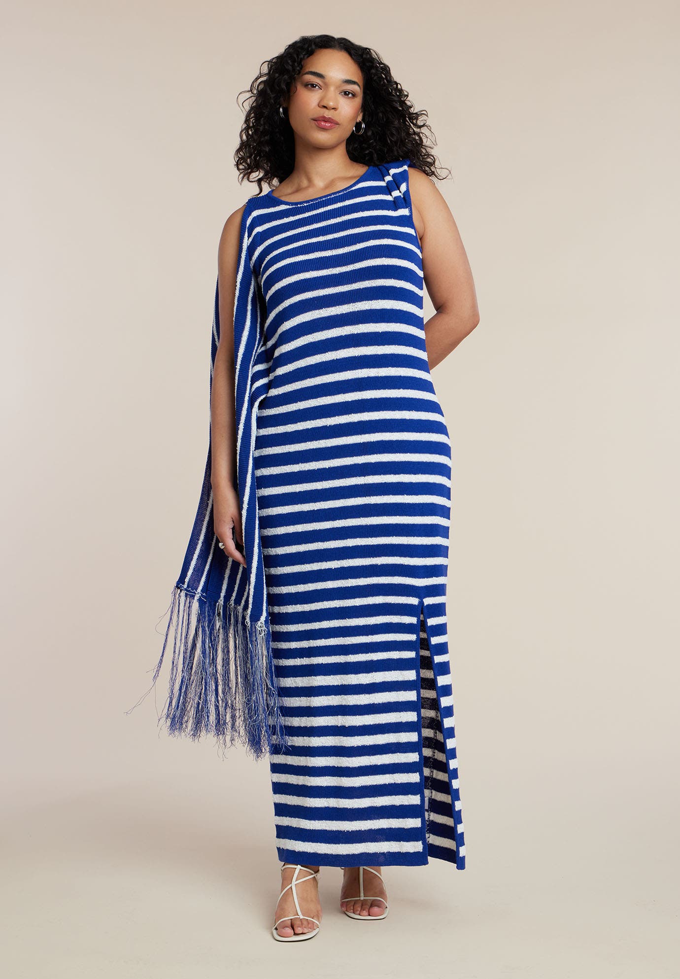 Fringe Detail Striped Knit Maxi Dress - image 2
