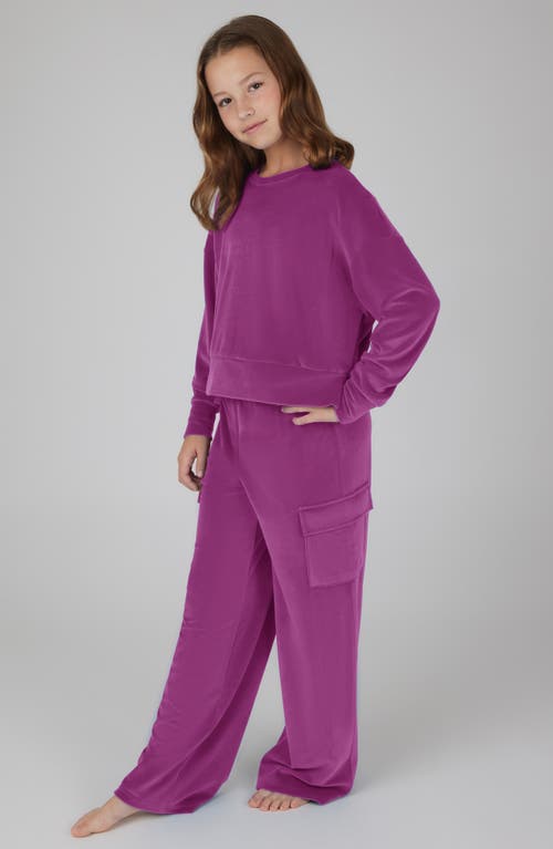 90 Degree By Reflex Kids' Velour Crew Pullover & Wide Leg Pants Set In Purple