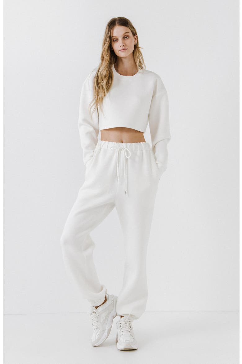 Lounge Wear Crop Crewneck Sweatshirt, Alternate, color, WHITE