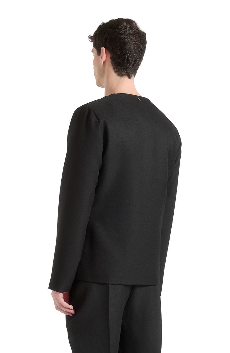 Manière De Voir Colin Collarless Double Breasted Minimal Blazer, Alternate, color, Black