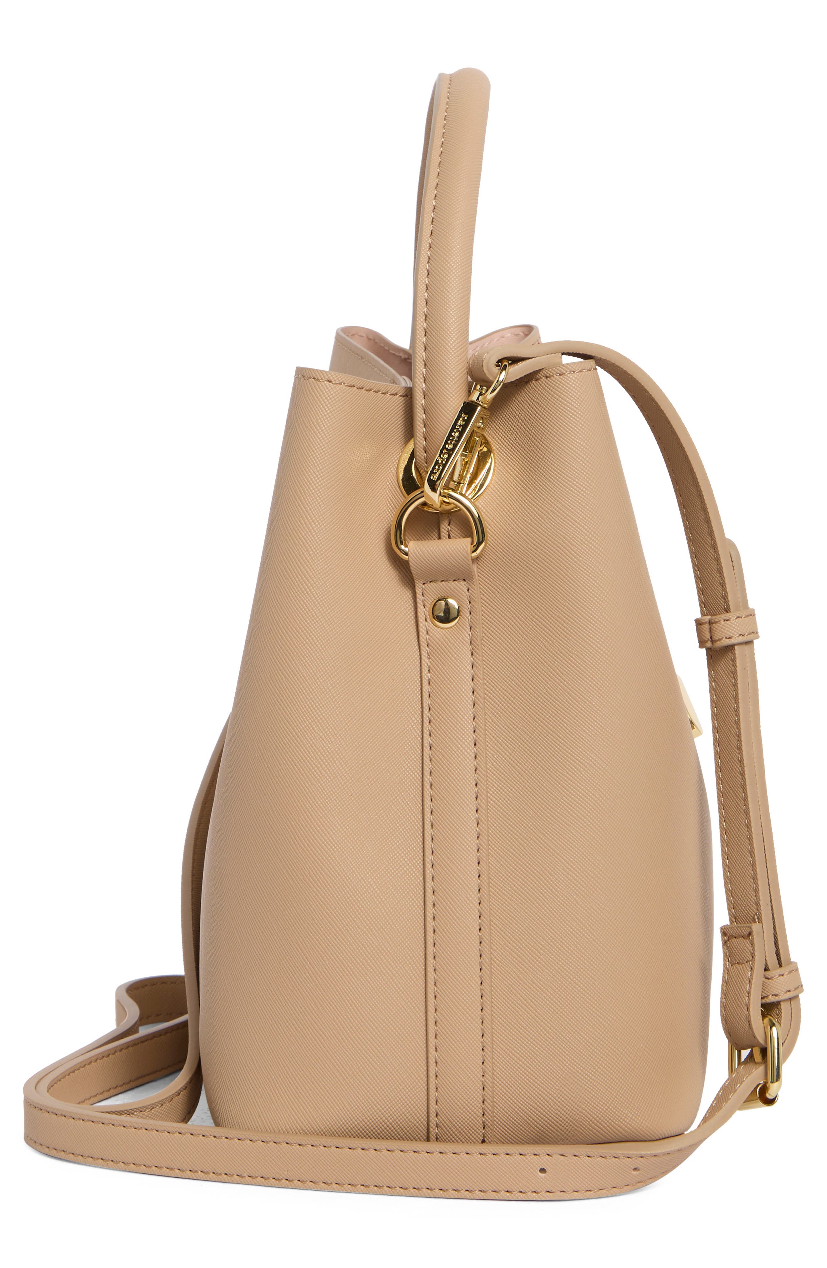 Nanette Lepore Kamilah Front Tie Bucket Bag, Alternate, color, Warm Taupe - Cameo Rose