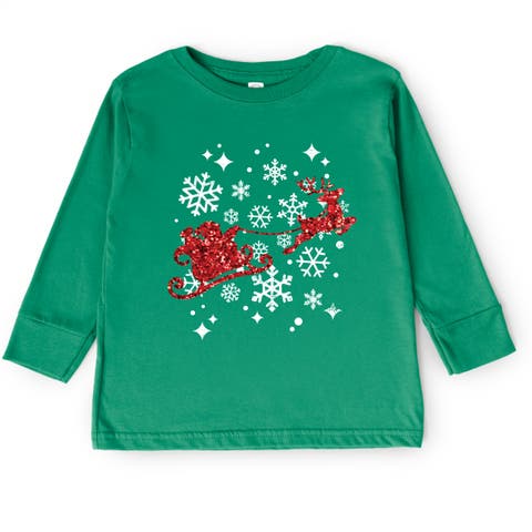 Santa Sleigh Glitter Long Sleeve Tee (toddler)