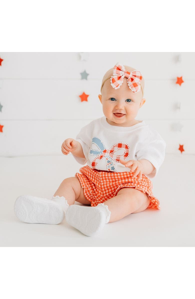 Sweet Wink Patchwork Bow Patch Short Sleeve Romper, Alternate, color, White