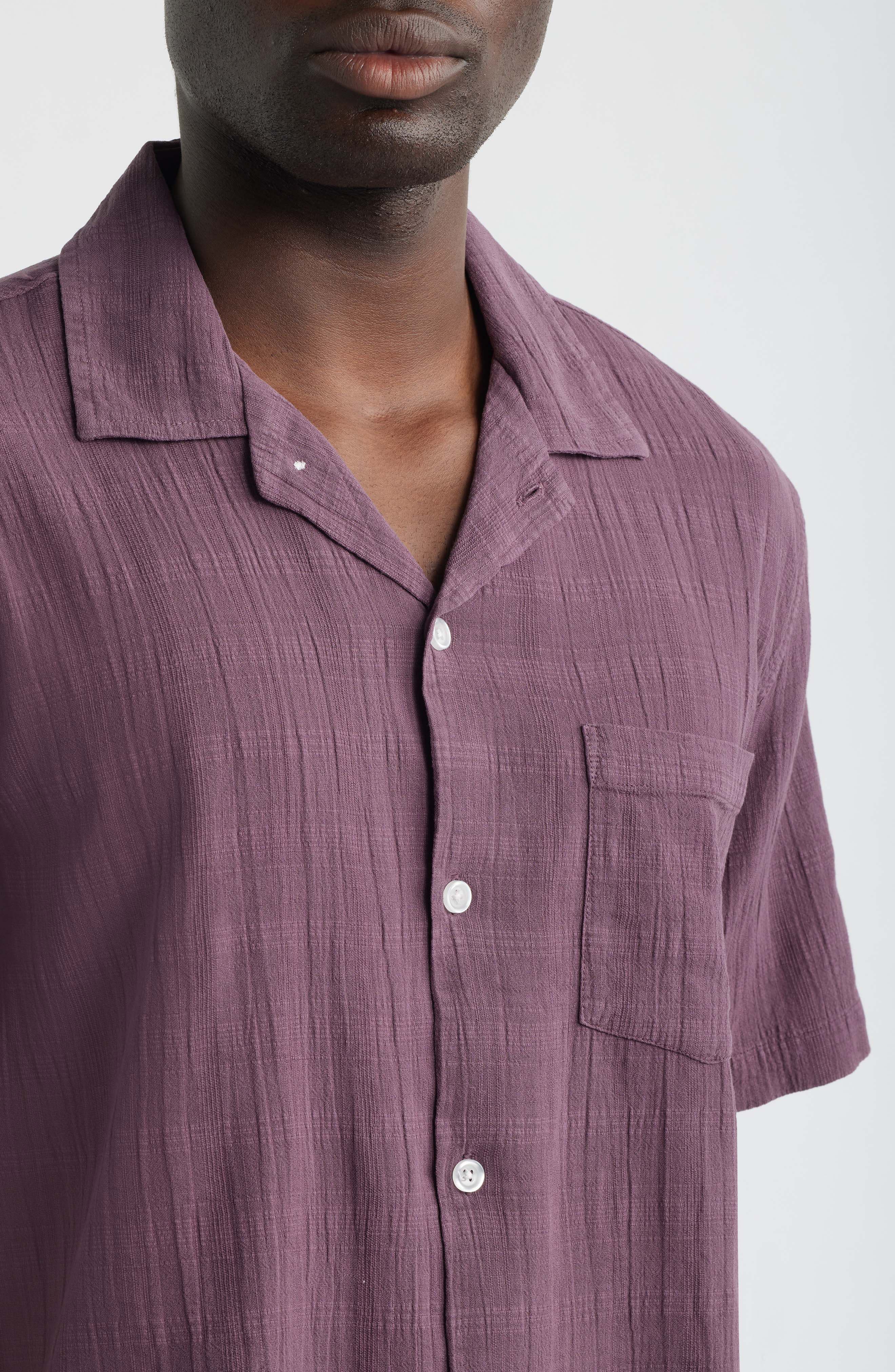 Washed Dobby Check Cotton Seersucker Camp Shirt - image 4