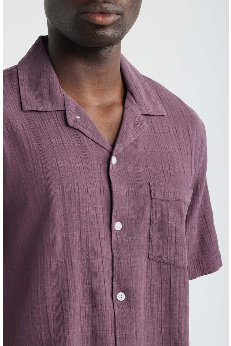 Washed Dobby Check Cotton Seersucker Camp Shirt, Alternate, color, WASHED PURPLE
