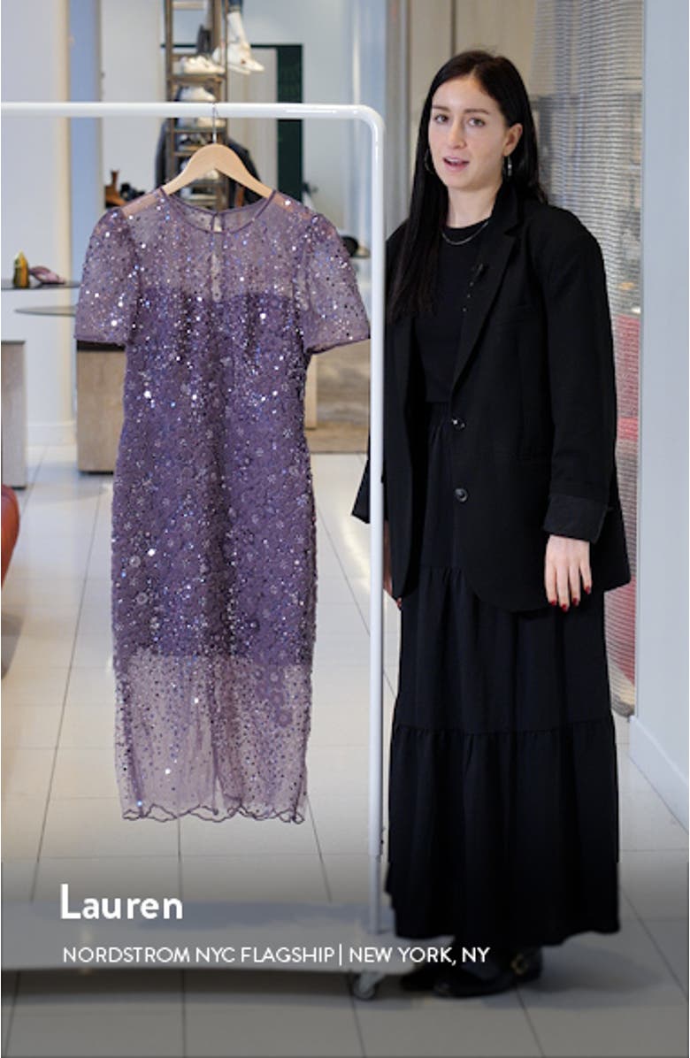 Lia Sequin Illusion Mesh Overlay Midi Cocktail Dress, sales video thumbnail