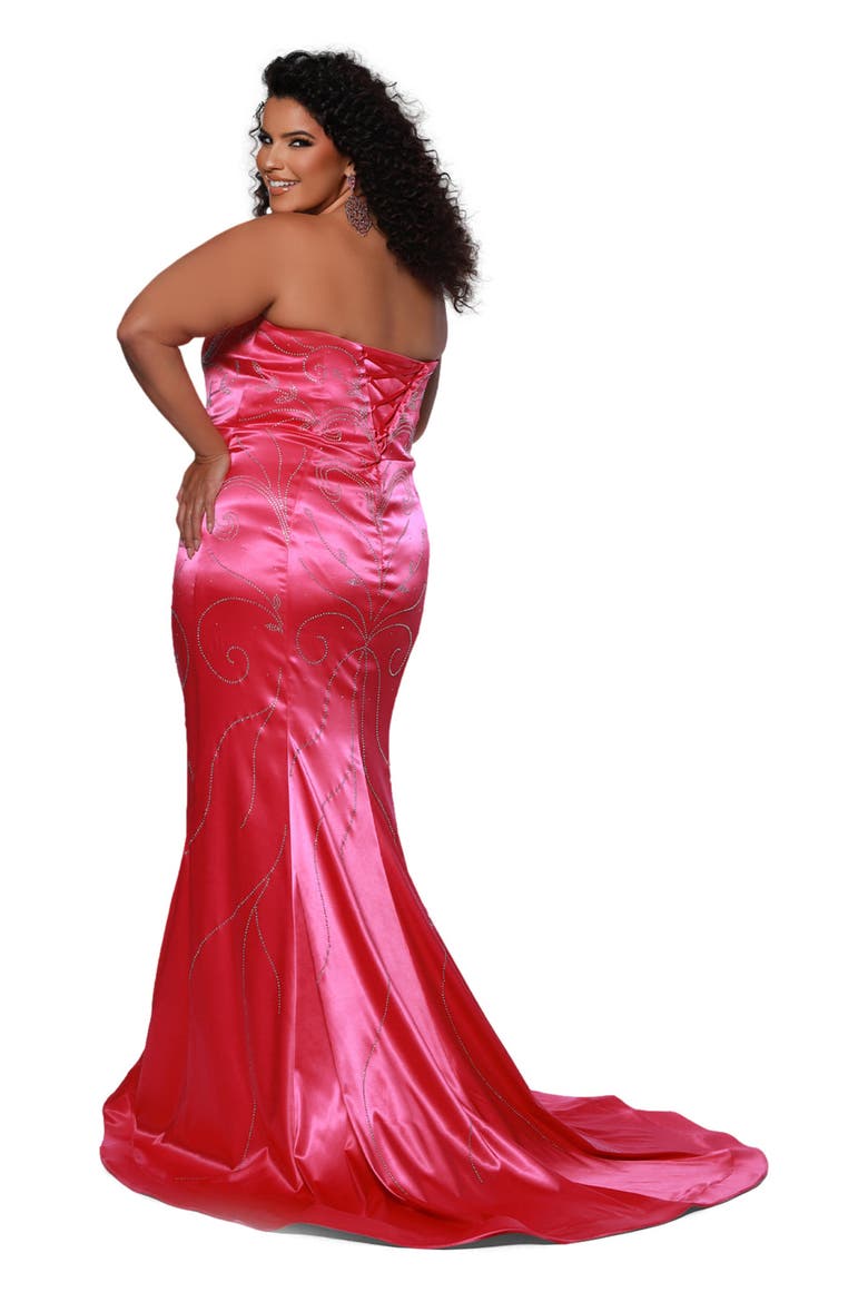 Slim Fitted Strapless Plus Size Evening Gown, Alternate, color, Fuchsia