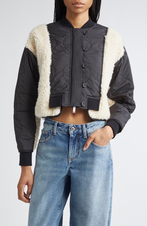 High Pile Fleece Trim Quilted Crop Jacket