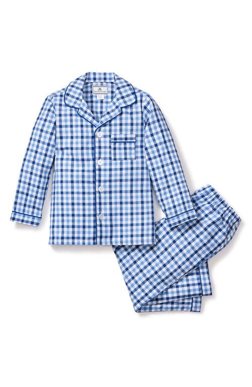 Petite Plume Kids' Gingham Cotton Blend Twill Two-piece Pajamas In Blue