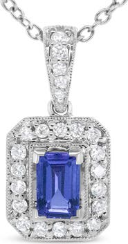 Haus of Brilliance 18K White Gold 1/4 Cttw Diamond and 6x4mm Purple Tanzanite Halo Pendant Necklace