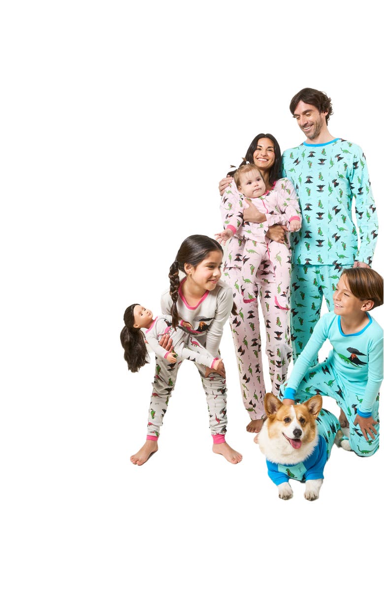 Leveret Footed Printed Cotton Matching Family Pajamas, Coordinated Prints, Alternate, color, Blue Dinosaur
