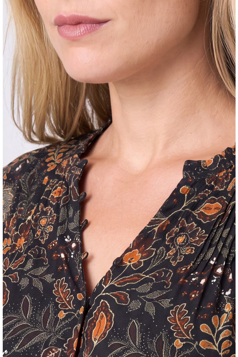 Floral Pintuck Detail Sateen Top, Alternate, color, BLK/ RUST MULTI