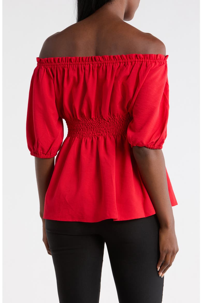 Ruched Waist Cotton Top, Alternate, color, RED