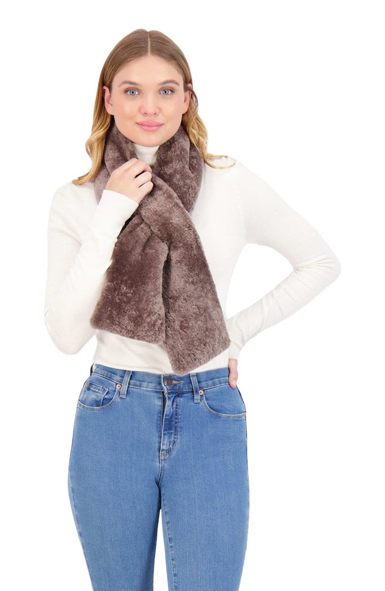 GORSKI Silky Shearling Lamb Pull-Through Scarf, Main, color, Taupe