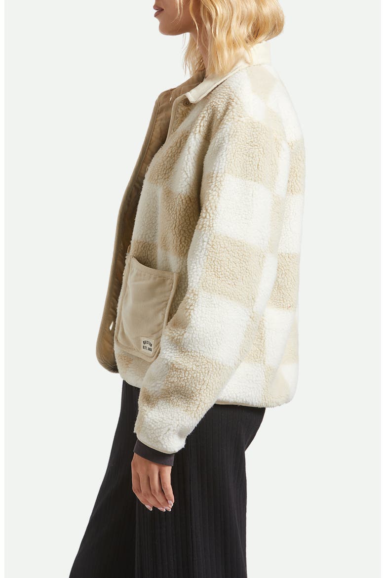 Delilah Plaid High Pile Fleece Jacket, Alternate, color, WHITE NATURAL FINISH LINE CHEC