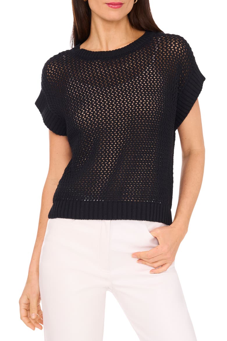 Open Stitch Cotton Crop Sweater Vest, Main, color, RICH BLACK 060