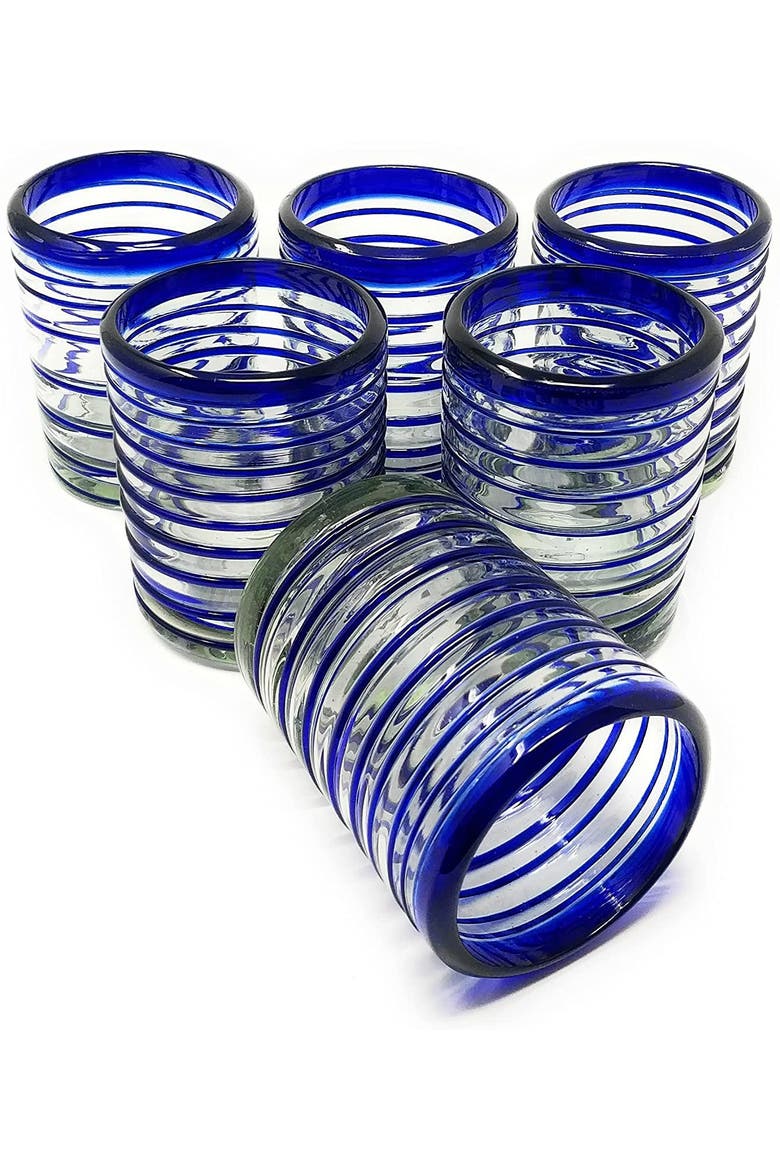 Tumbler Glasses with Spiral  - Set of 6 Tumbler, Alternate, color, Cobalt