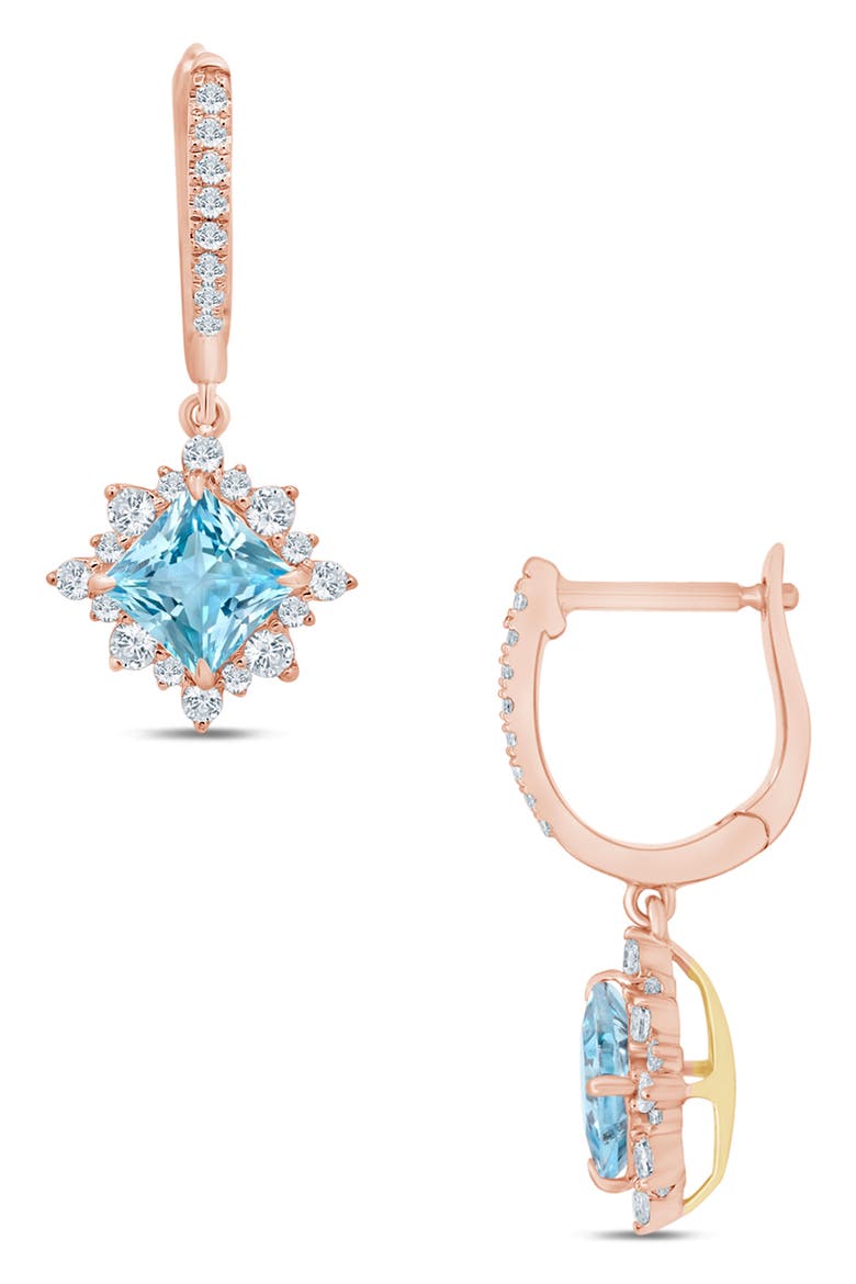 Princess Aquamarine & Diamond Dangle Earrings - 0.5ct., Main, color, PINK