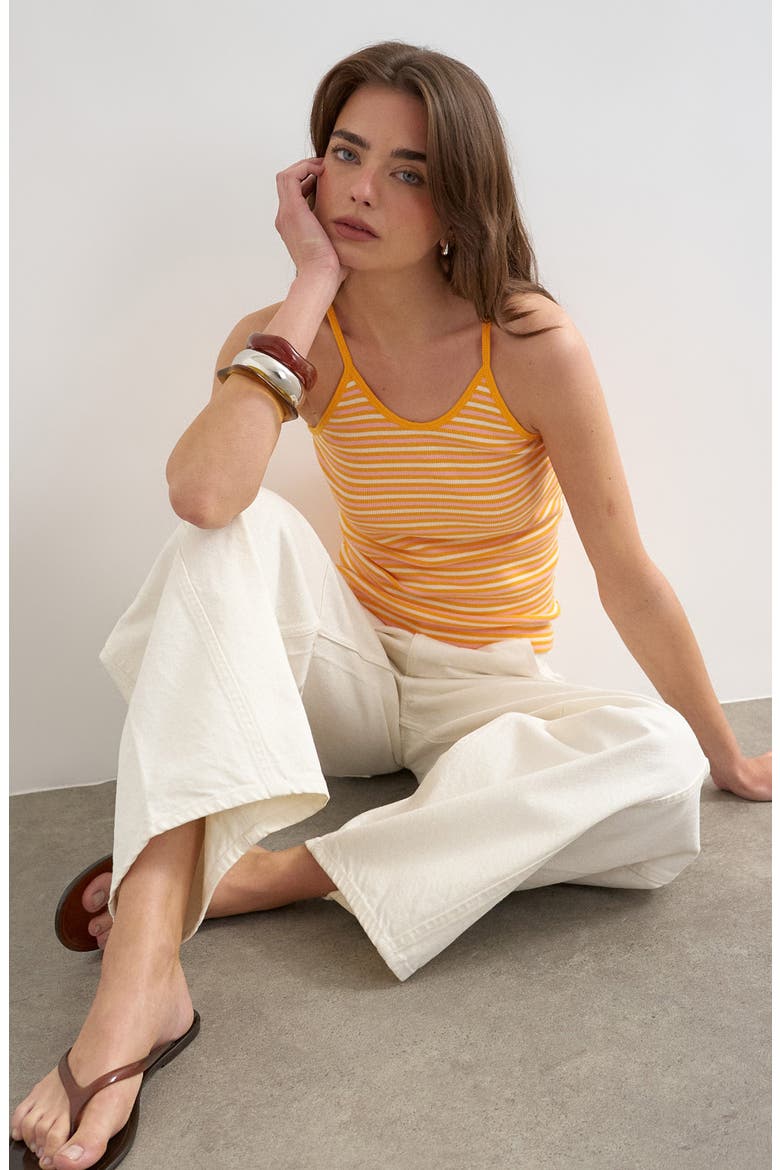 Stripe Rib Knit Stretch Cotton Tank, Alternate, color, ORANGE