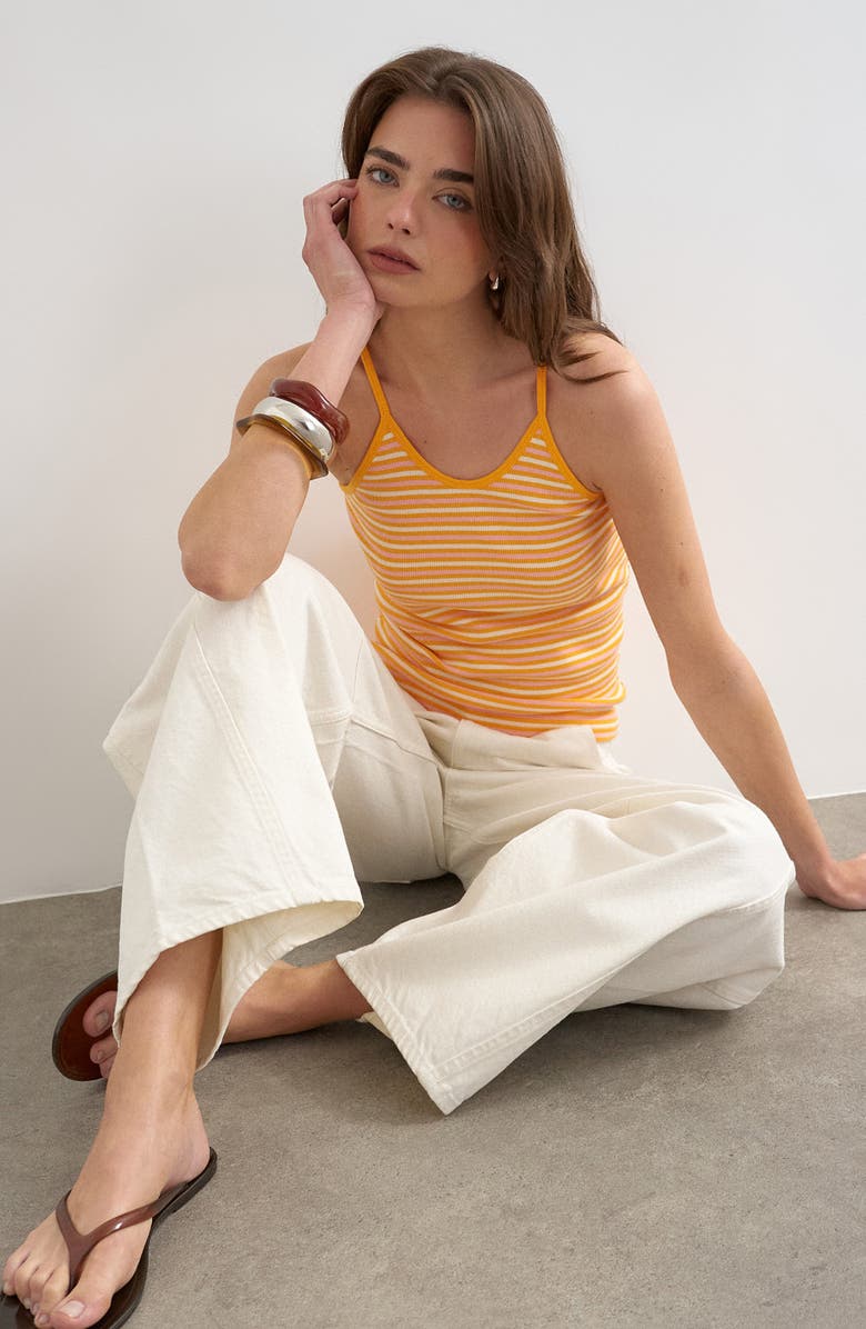 Topshop Stripe Rib Knit Stretch Cotton Tank, Alternate, color, Orange
