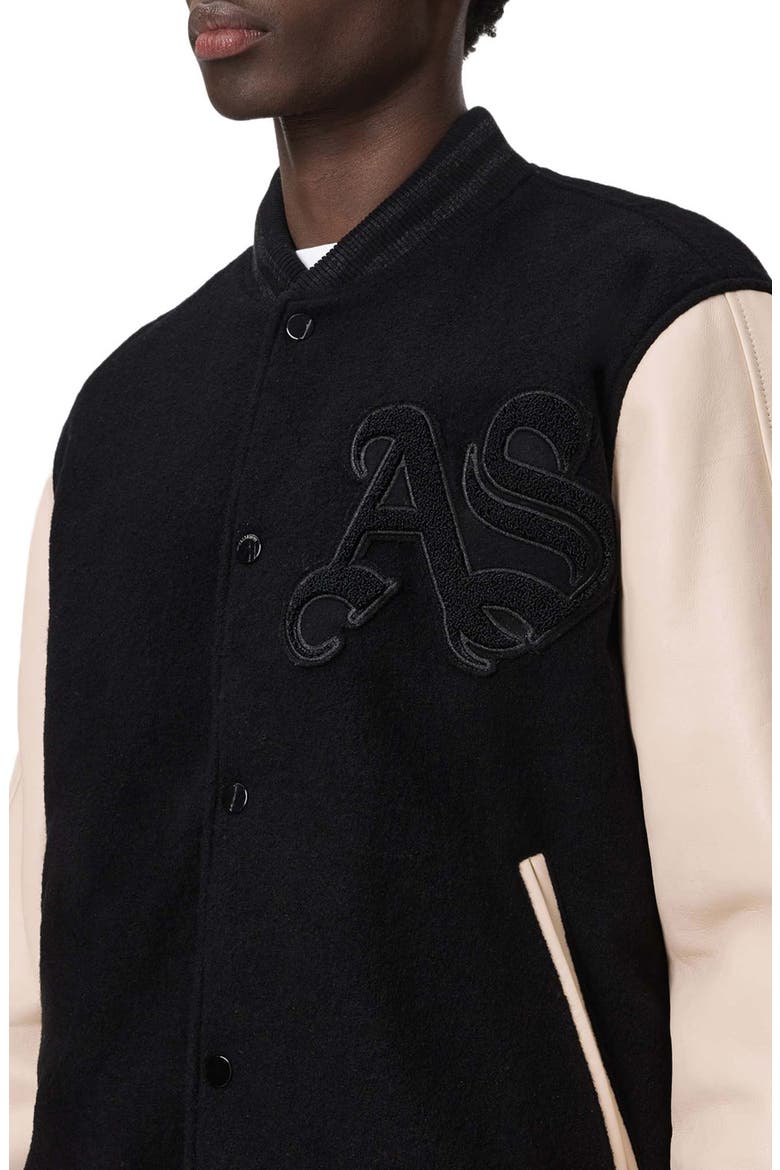 Holloway Wool & Leather Varsity Bomber Jacket, Alternate, color, BLACK/ WHITE
