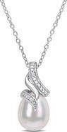 DELMAR Sterling Silver 9mm Cultured Freshwater Pearl & Diamond Pendant - 0.02 ctw