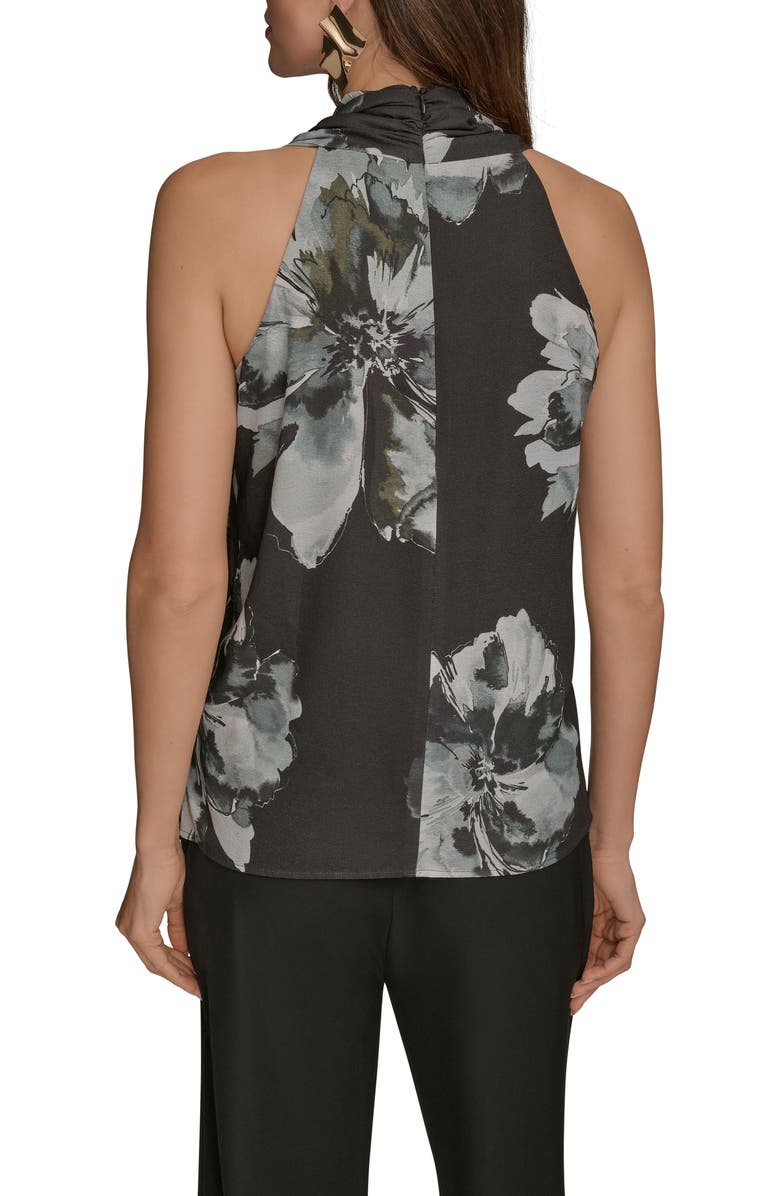 Donna Karan New York Print Side Drape Sleeveless Top, Alternate, color, Black/Grey Multi