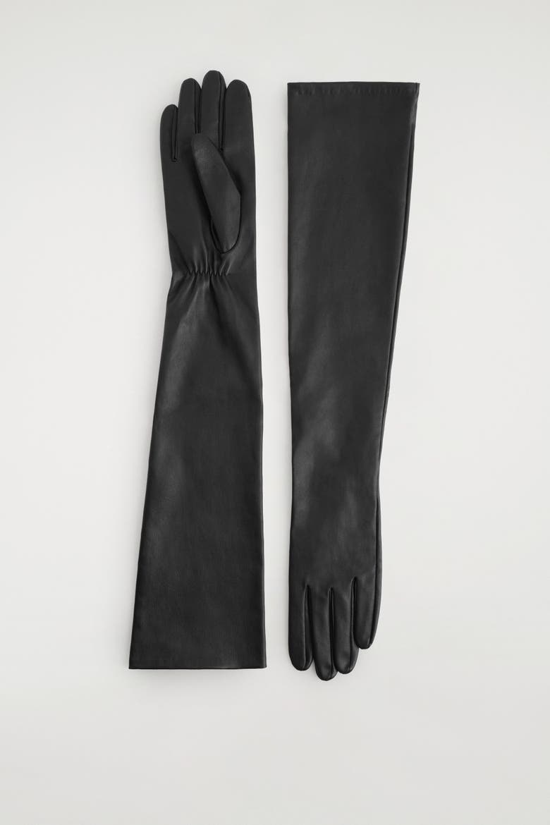 Long Leather Gloves, Alternate, color, BLACK