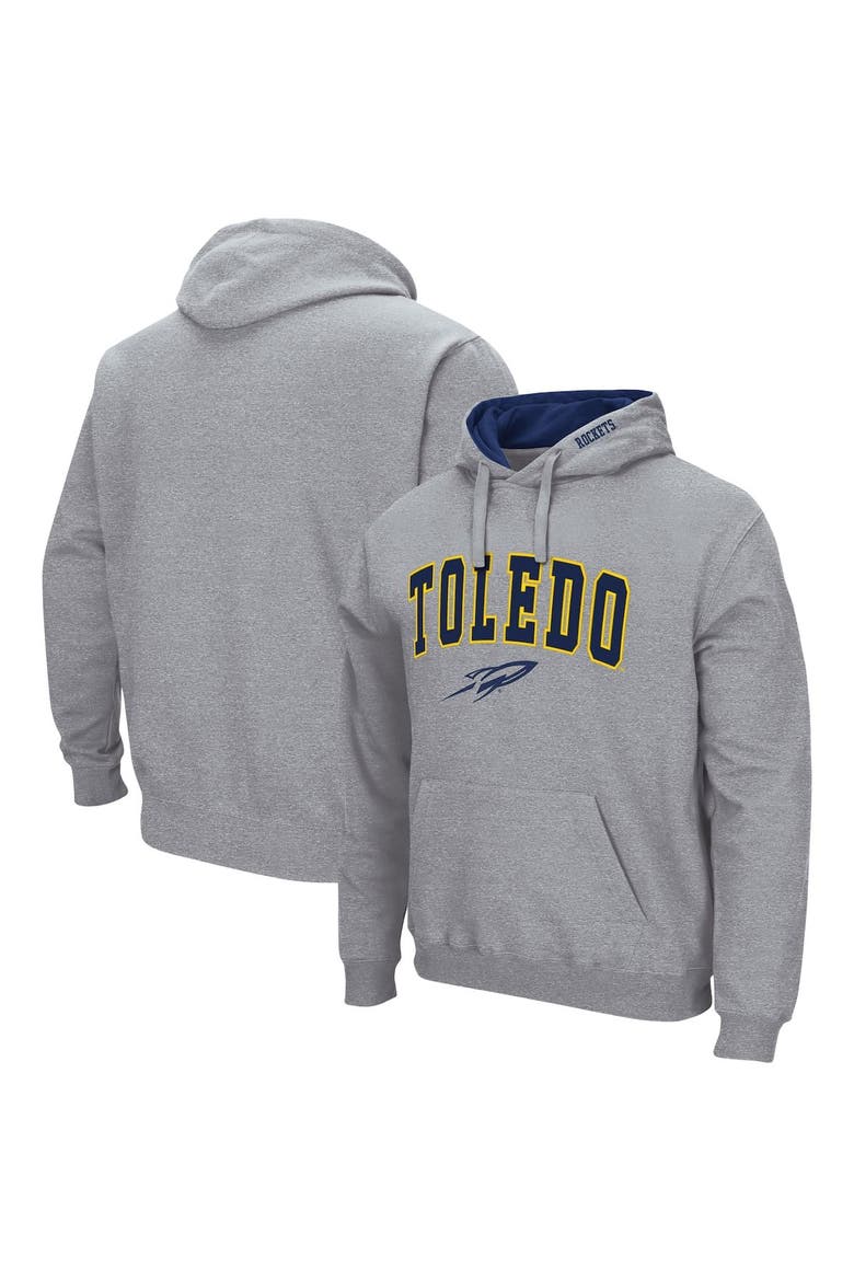 Men's Colosseum Heathered Gray Toledo Rockets Arch and Logo Pullover Hoodie, Main, color, Heather Gray