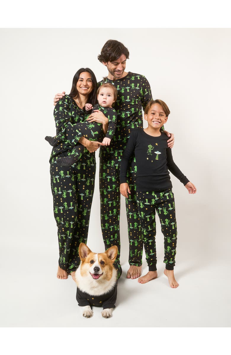 Leveret Two-Piece Cotton Halloween Matching Family Pajamas, Fun Prints, Alternate, color, Alien