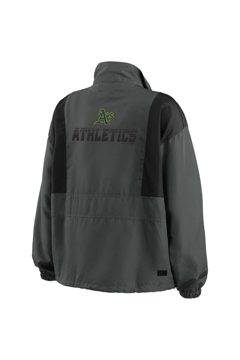Women's WEAR by Erin Andrews Charcoal Oakland Athletics Packable Half-Zip Jacket, Alternate, color, Charcoal