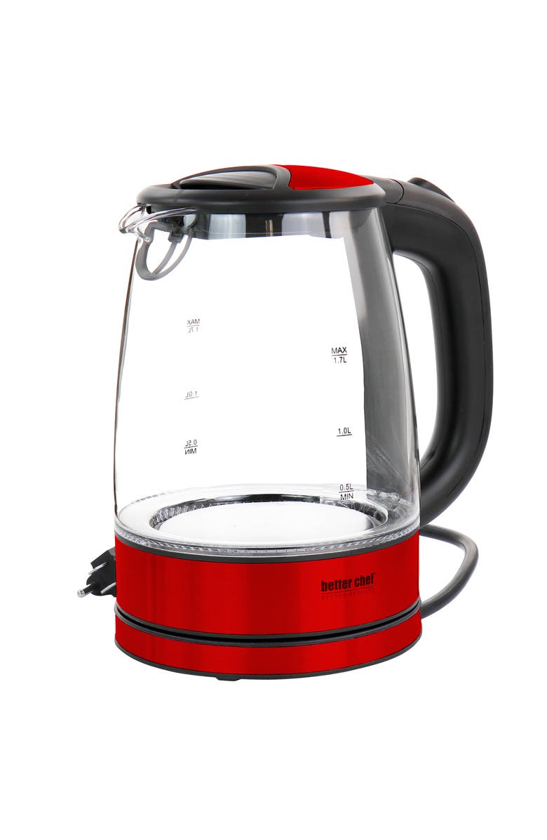 Better Chef 1.7 Liter 360 Degree Glass Cordless Electric Kettle, Main, color, Red