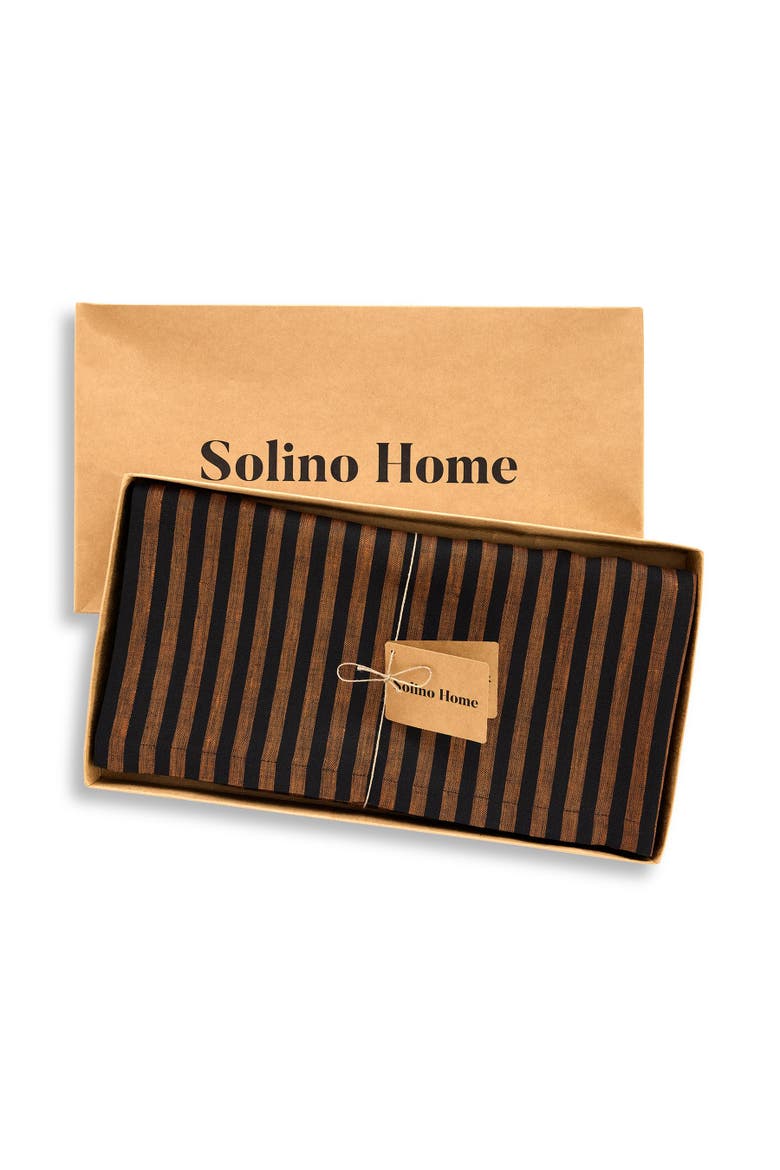 Linen Table Throw 52 x 52 Inch - Amalfi Stripe, Alternate, color, Pumpkin and Black