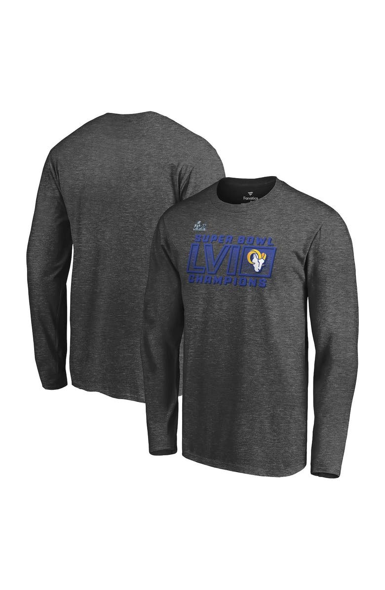 FANATICS Men's Fanatics Branded Heathered Charcoal Los Angeles Rams Super Bowl LVI Champions Fumble Long Sleeve T-Shirt, Main, color, 