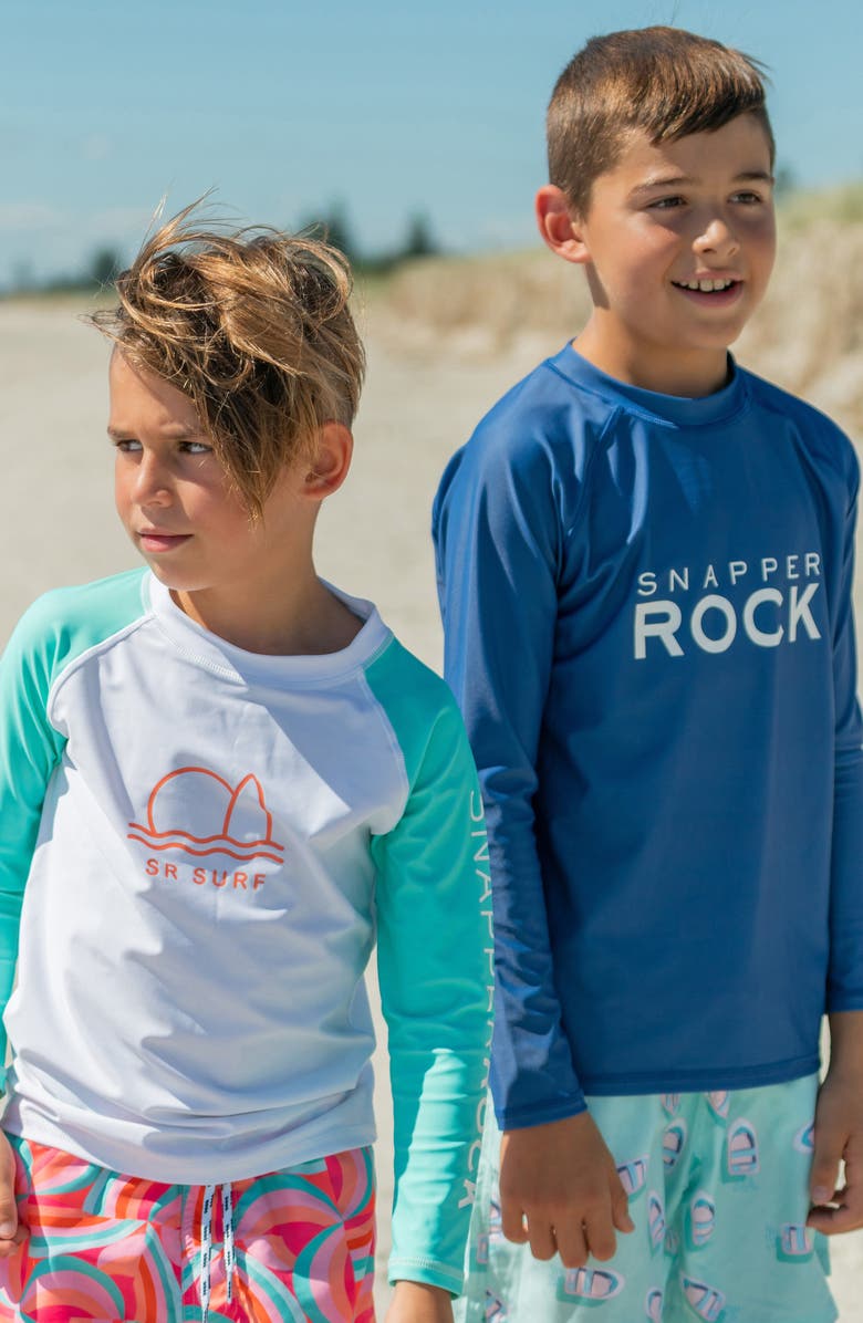 Snapper Rock Kids' Geo Surf Graphic Rashguard, Alternate, color, White