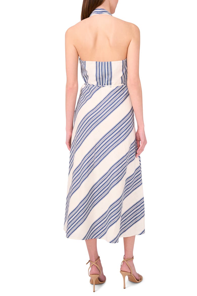 Halter Faux Wrap Midi Dress, Alternate, color, DENIM/ IVORY