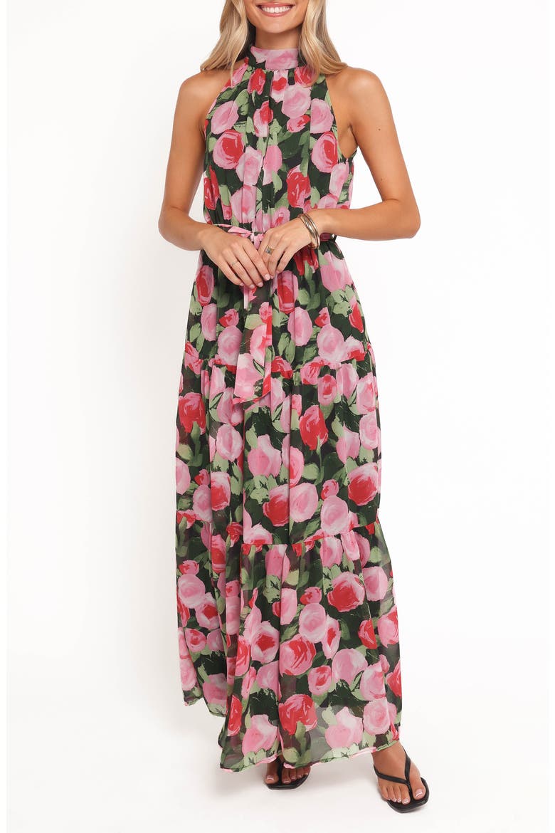 Caroline Floral Halter Neck Maxi Dress, Main, color, BLACK FLORAL